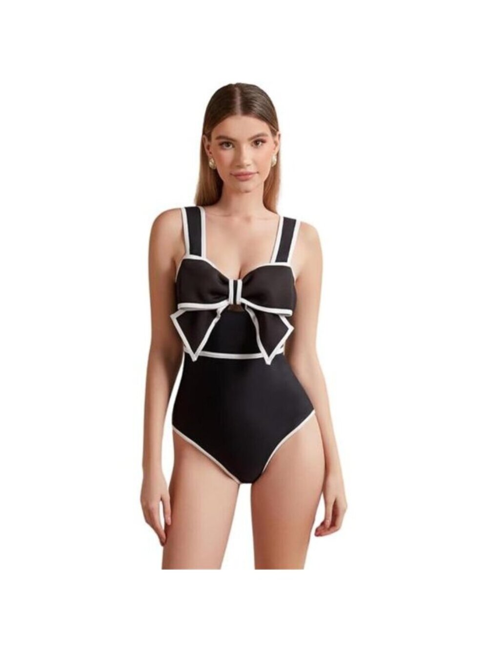 Women's Black and White Swimsuit Bow-tie Decor One Piece Bathing Suit